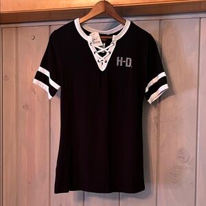 Harley-Davidson Black and White Lace-Up Tee
